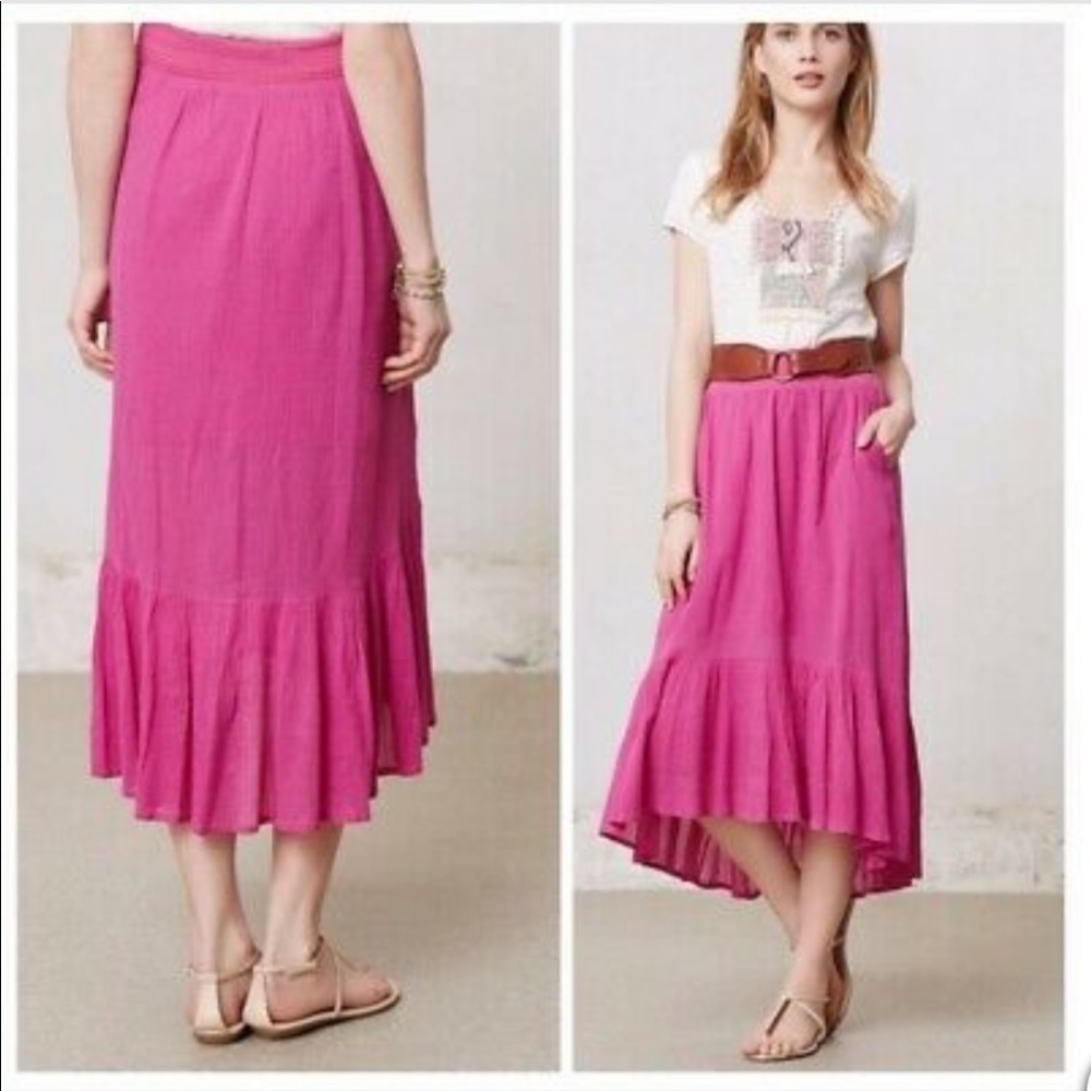 Anthropologie pink hi/low skirt | size L